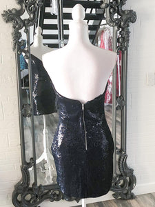 Black V Neck Strapless Sequin Sheath Homecoming Dress