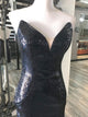 Black V Neck Strapless Sequin Sheath Homecoming Dress