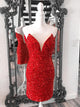 Red V Neck Strapless Sequin Sheath Homecoming Dress