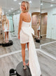 White Strapless Bodycon Homecoming Dress With Bow