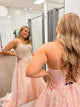 Light Pink A Line Spaghetti Straps Long Prom Dress With Appliques