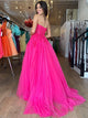 Hot Pink A Line Sweetheart Long Prom Dress With Appliques