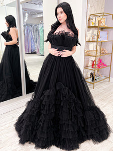 Black Strapless Princess Long Prom Dress