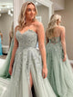 Light Green A Line Sweetheart Long Prom Dress With Appliques