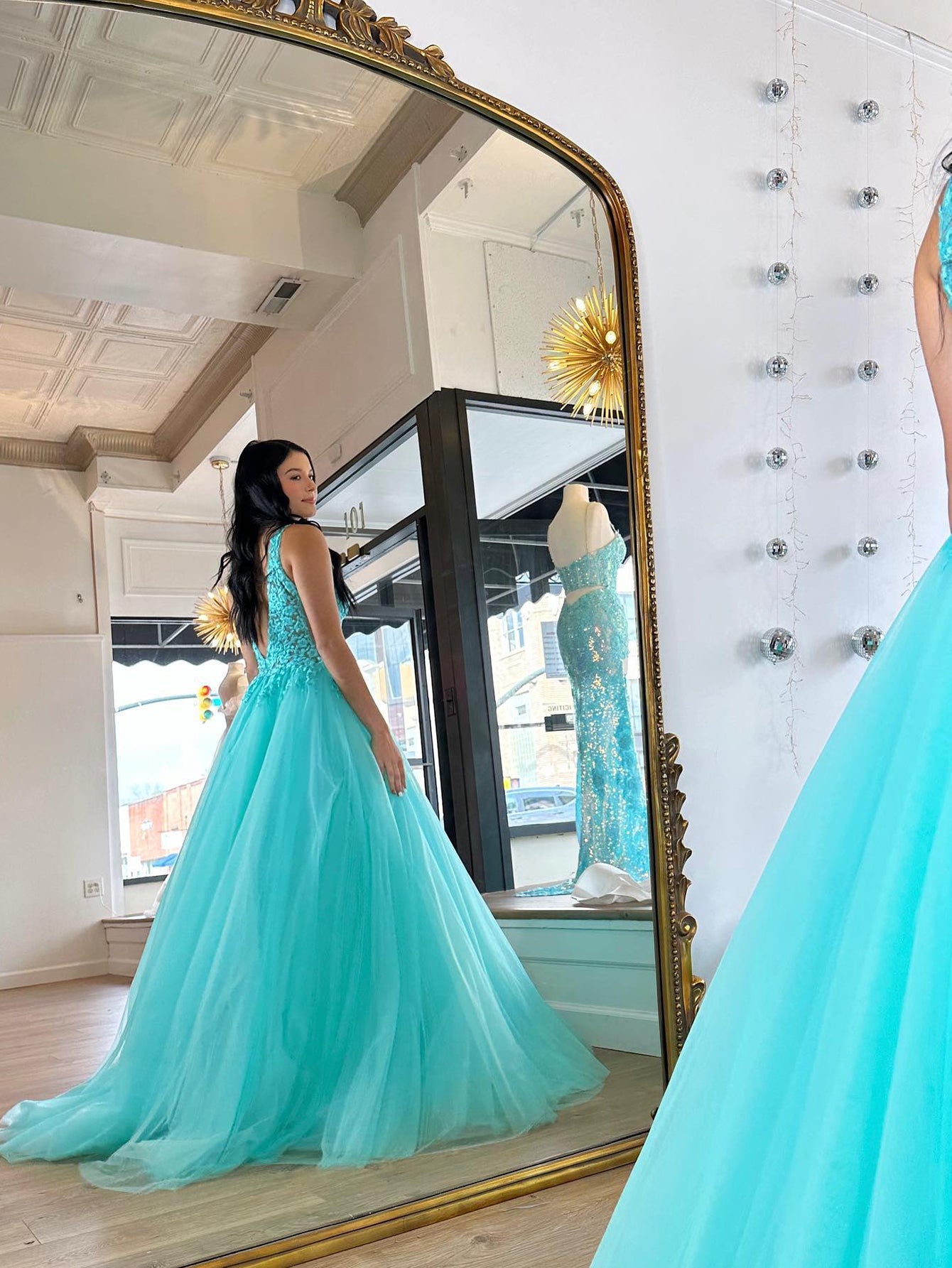 Dressself Women Sky Blue Prom Dress V Neck Open Back Evening Dress With ...