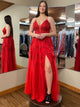 Red A Line Halter Long Prom Dress With Appliques