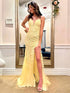 Yellow Mermaid Spaghetti Straps Long Prom Dress With Split