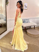 Yellow Mermaid Spaghetti Straps Long Prom Dress With Split