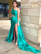 Peacock Green A Line One Shoulder Prom Dress