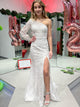 White One Shoulder Mermaid Long Prom Dress With Appliques