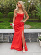 Red Strapless Corset Sheath Long Prom Dress