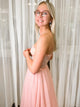 Blush Strapless Lace A Line Long Prom Dress