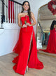 Red Strapless Mermaid Long Prom Dress