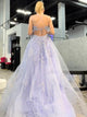 Light Purple Sprakly Spaghetti Straps A Line Long Prom Dress