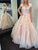 Blush A Line Deep V Neck Appliques Prom Dress With Feathers