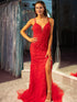 Red Mermaid Spaghetti Straps Prom Dress With Appliques