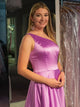 Purple A Line One Shoulder Satin Prom Dress