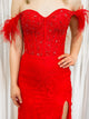 Red Off the Shoulder Prom Dress With Feathers