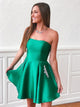 Green Strapless A Line Satin Homecoming Dress