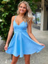 Blue Spaghetti Straps A Line Homecoming Dress