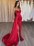 Burgundy Sweetheart Satin Long Prom Dress