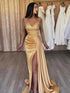 Champagne Sparkly Satin Sleeveless Long Prom Dress