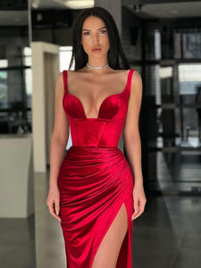 Red Mermaid Long Prom Dress with Split