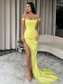 Yellow Off the Shoulder Long Prom Dress With Slit
