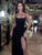 Black Spaghetti Straps Sequins Long Prom Dress With Slit