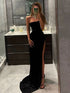 Black Strapless Sleeveless Long Prom Dress With Slit