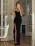Black Spaghetti Straps Long Prom Dress With Slit
