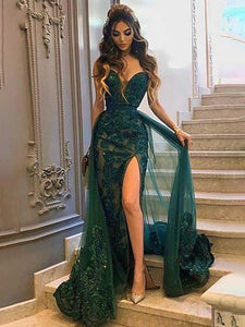 Green Sweetheart Long Prom Dress With Slit