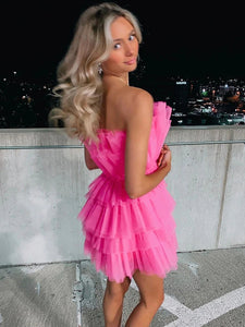 Pink Strapless Sheath Sleeveless Homecoming Dress