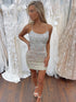 White Halter Bodycon Sequin Homecoming Dress