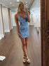 Light Blue V Neck Bodycon Sequin Homecoming Dress