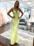 Spaghetti Straps Yellow Sheath Long Prom Dress