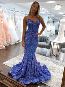 Purple Sweetheart Sequin Mermaid Long Prom Dress