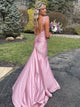 Pink Spaghetti Straps Mermaid Long Prom Dress With Feathers