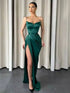 Green Spaghetti Straps Mermaid Satin Long Prom Dress
