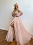 Blush A Line Beading Strapless Long Prom Dress