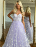 Lilac A Line Sweetheart Corset Tulle Long Prom Dress