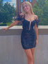 Navy Sequin Cold Shoulder Homecoming Dress