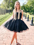Black Spaghetti Straps Sparkly Homecoming Dress