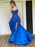 Royal Blue A Line Open Back Prom Dress With Beading