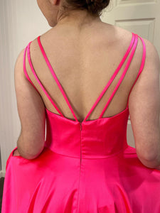 Hot Pink A Line V Neck Long Prom Dress With Slit