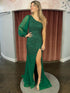 One Shoulder Sequin Green Long Prom Dress With Split