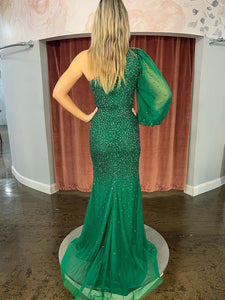 One Shoulder Sequin Green Long Prom Dress With Split