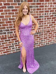 Purple Sequin Mermaid Long Prom Dress With Slit