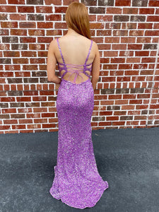 Purple Sequin Mermaid Long Prom Dress With Slit