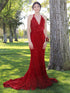 Sequin Red Mermaid Halter Open Back Prom Dress